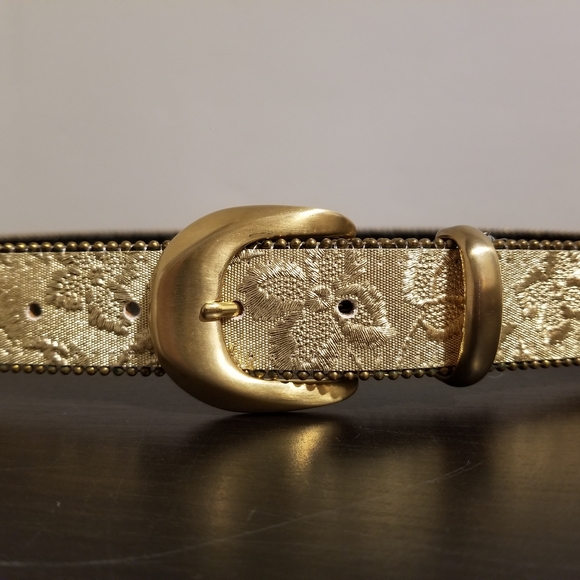 VINTAGE ELITE METALLIC GOLD BROCADE BELT SIZE L FRESNO CALIFORNIA 80S RETRO 90S - Picture 2 of 9